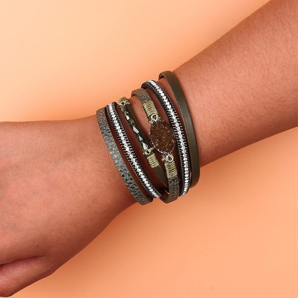 Leather Wrap Bracelet Boho Cuff Bangle Bracelets … - image 6